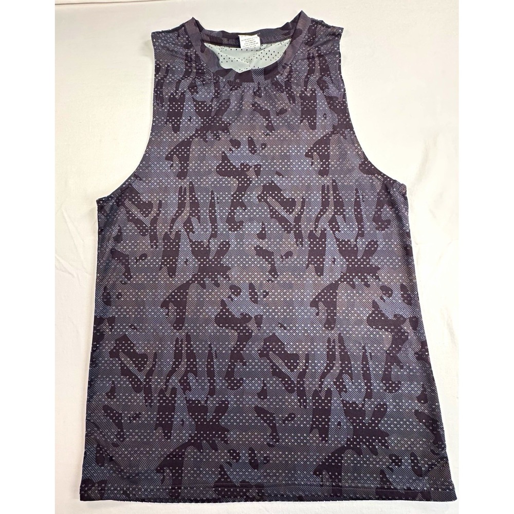 Zyia Active Women's Gray Black Camo Mesh Tank Crew Neck Breathable Stretch Sz M